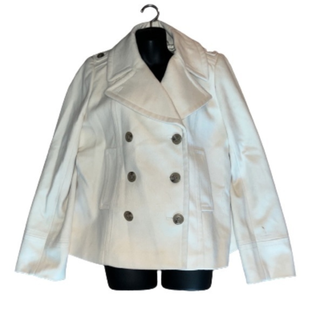 J Crew cream/winter white wool double breasted coat size L